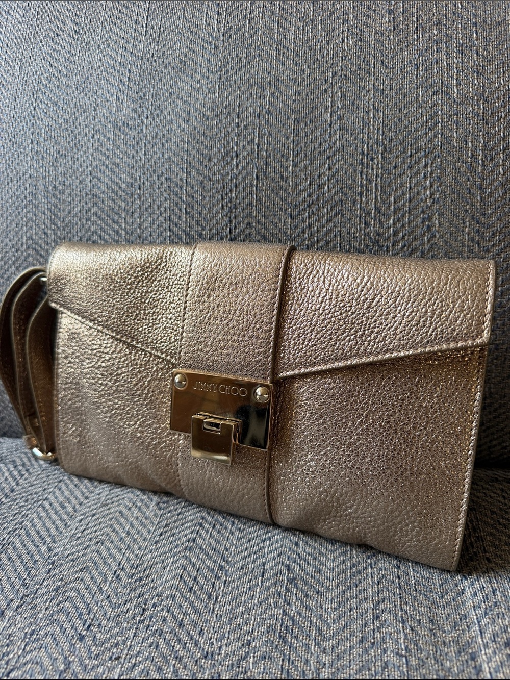 Jimmy Choo Gold Glitter Leather Rebel Clutch